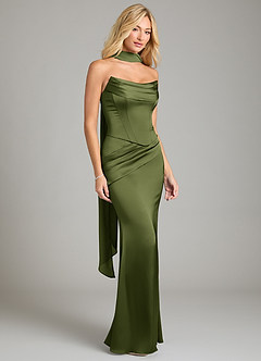 Azazie Sorrel Bridesmaid Dresses Olive Mermaid Strapless Stretch Satin Convertible Dress image8