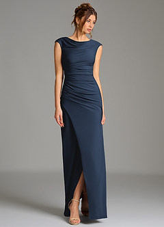 Azazie Chantal Robes de demoiselle d'honneur Robe Sirène en Jersey extensible de qualité supérieure Plissé Bleu Marine Foncé image6