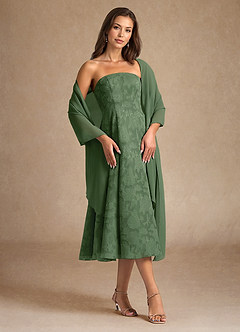 Azazie Lorain Kleider für die Brautmutter A-Linie Plissee Blumen-Burnout Kleid Eukalyptus image1
