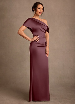 Azazie Rutha Mother of the Bride Dresses Sangria Sheath One Shoulder Stretch Satin Dress image3