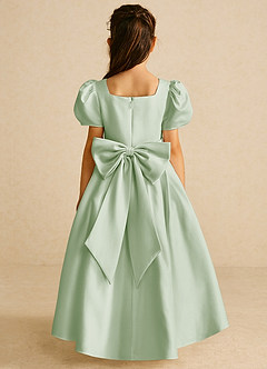 Azazie Zippy Flower Girl Dresses Dusty Sage A-Line with Sleeves Matte Satin Dress image5