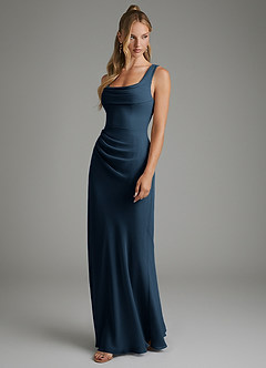 Azazie Asa Bridesmaid Dresses Dark Navy Sheath Corset Chiffon Dress image5