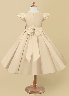 Azazie Jewel Flower Girl Dresses Champagne Ball-Gown Pleated Matte Satin Dress image5