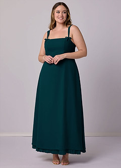 Barbie ♥ Azazie Final Sale Pine A-Line Pleated Chiffon Dress image7