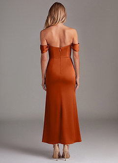 Azazie Saige 신부 들러리 드레스 인어 오프 더 숄더 스트레치 새틴 발목 길이 드레스 image8