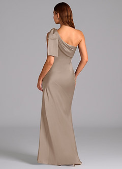 Azazie Yuanna Bridesmaid Dresses Taupe Mermaid One Shoulder Stretch Satin Dress image2