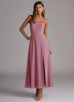 Azazie Wren Brautjungfernkleider A-Linie Schulterfrei Chiffon Kleid Vintage Mauve image5