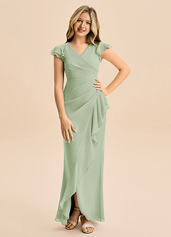 Azazie Julie Junior Dusty Sage Mermaid Ruched Chiffon Dress image1