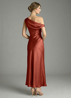 Azazie Emerson Bridesmaid Dresses Terracotta Mermaid Off the Shoulder Stretch Satin Dress image6