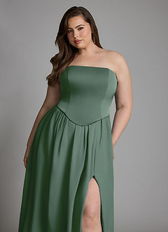 Azazie Cadence At-home Try On Dresses Eucalyptus A-Line Corset Stretch Satin Convertible Dress image19