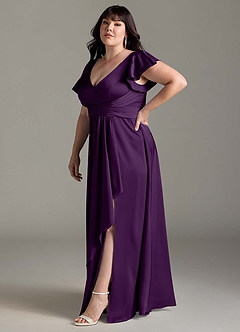 Azazie Omari Bridesmaid Dresses Grape A-Line Stretch Satin Dress image12