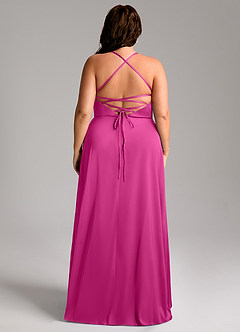 Azazie Mei Bridesmaid Dresses Fuchsia A-Line V-Neck Stretch Satin Dress image8
