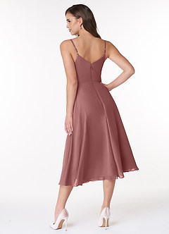 Azazie Clarissa Bridesmaid Dresses A-Line V-Neck Chiffon Tea-Length Dress image2
