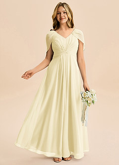 Azazie Emma Junior Robe Trapèze en Mousseline de soie Plissée Sorbet Citron image5