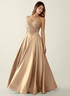 Zuri Champagne Satin Wrap Beaing Corset A-line Prom Dress image4
