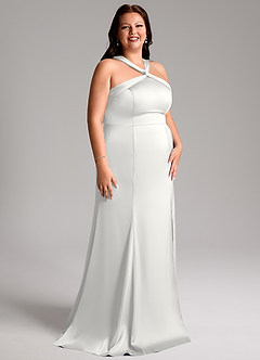 Azazie Rue Vestidos de damas de honor Vestido de Blanco de Satén Elástico de Corte Sirena con Plisado image12