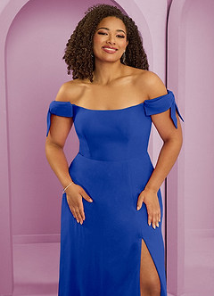 Barbie ♥ Azazie Jurken voor bruidsmeisjes Converteerbaar Jurk van Chiffon met A-Lijn Off the Shoulder Koningsblauw image11