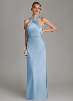 Azazie June Bridesmaid Dresses Powder Blue Sheath Stretch Satin Dress image3