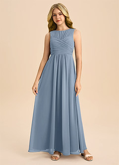 Azazie Skyla Junior Dusty Blue A-Line Pleated Chiffon Dress image3