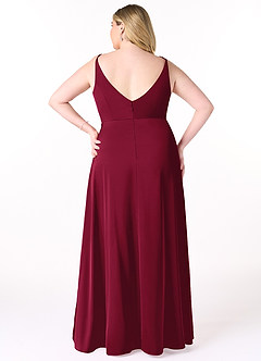 Azazie Dalilah Bridesmaid Dresses Burgundy A-Line V-Neck Pleated Stretch Satin Dress image7