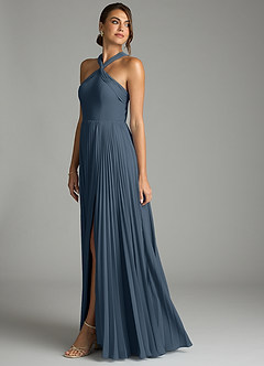 Azazie Afra Abiti da Damigella Abito A-Line in Chiffon Plissettato Blu Nettuno image4