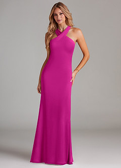 Azazie Doretta Bridesmaid Dresses Fuchsia Mermaid Pleated Chiffon Dress image3