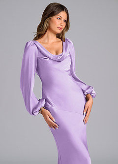 Azazie Rylina Bridesmaid Dresses Lilac Mermaid Long Sleeve Stretch Satin Dress image6