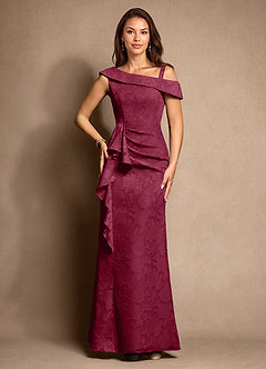 Azazie Hamptons vestidos de madre de la novia Vestido de Borgoña de Devorado Floral de Corte En A con Plisado image6