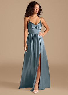 Azazie Zeya Bridesmaid Dresses Twilight A-Line Pleated Metallic Satin Dress image1