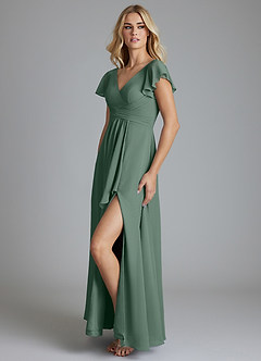 Azazie Omari Vestidos de damas de honor Vestido de Eucalipto de Gasa de Corte en A image4