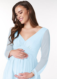 Azazie Teton Maternity Bridesmaid Dresses A-Line Long Sleeve Chiffon Floor-Length Dress image5