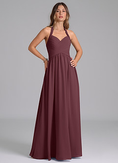 Azazie Darlyn Brautjungfernkleider A-Linie Plissee Chiffon Kleid Sangria image4