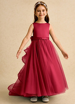 Azazie Lior Flower Girl Dresses Scarlet Ball-Gown Pleated Tulle Dress image6