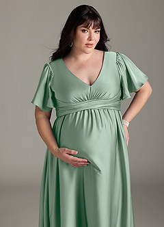 Azazie Verna Maternity Bridesmaid Dresses A-Line Ruched Stretch Satin Floor-Length Dress image15