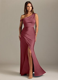 Azazie Madelyn Bridesmaid Dresses Desert Rose Mermaid Off the Shoulder Stretch Satin Convertible Dress image1