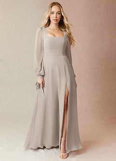 Azazie Leonia Bridesmaid Dresses Frost A-Line Long Sleeve Chiffon Dress image3