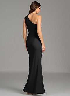 Azazie Akilah Bridesmaid Dresses Black Mermaid One Shoulder Premium Stretch Jersey Dress image2