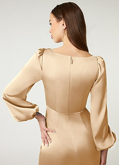 Azazie Mel Brautjungfernkleider Etui Langarm Stretch-Satin Kleid Champagner image6