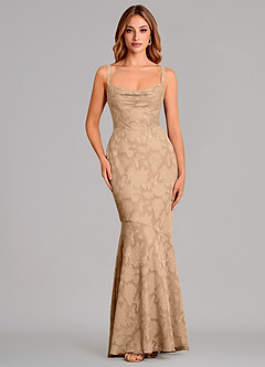 Azazie Aubrey Jurken voor bruidsmeisjes Jurk van Bloemen Burn-out met Zeemeermin Boog Champagne image1