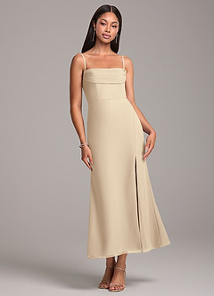 Azazie Saige Robes de demoiselle d'honneur Robe Fourreau Convertible en Mousseline de soie Épaule décolletée Champagne image7
