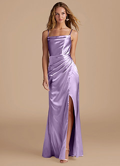 Azazie Marzia Bridesmaid Dresses Lilac Mermaid Pleated Metallic Satin Dress image4
