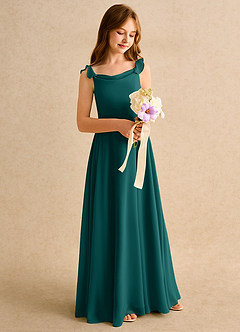 Azazie Puppy Girls Formal Blumenmädchenkleider A-Linie Plissee Chiffon Kleid Pfau image1