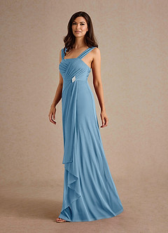 Azazie Clinton Mother of the Bride Dresses Steel Blue A-Line Pleated Mesh Dress image6