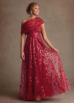 Azazie Sidney Mother of the Bride Dresses Cabernet A-Line Off the Shoulder Lace Dress image4