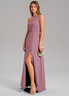 Azazie Phaedra Bridesmaid Dresses Vintage Mauve A-Line One Shoulder Chiffon Dress image5