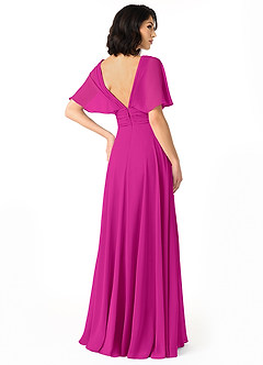 Azazie Pamela Bridesmaid Dresses Fuchsia A-Line V-Neck Pleated Chiffon Dress image5