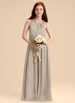 Azazie Bibiane Junior Abito A-Line in Raso Elasticizzato Plissettato Gelo image4