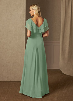Azazie Snapdragon Kleider für die Brautmutter A-Linie V-Hals Gerüscht Chiffon Kleid Matcha image2