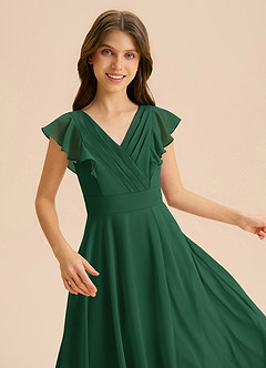 Azazie Anysa Junior Robe Trapèze en Mousseline de soie Rayé Vert Foncé image7