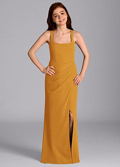 Azazie Mero Junior Meerjungfrau-Linie Plissee Chiffon Kleid Butterscotch image3